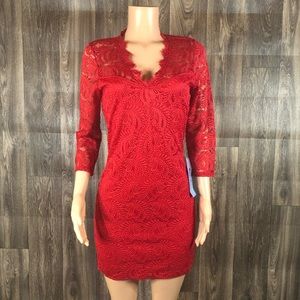 NWOT As U Wish Red lace v-neck lace dress